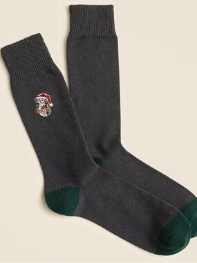NWT J Crew holiday crew critter dog socks, Retriever santa, grey. Msrp $20.